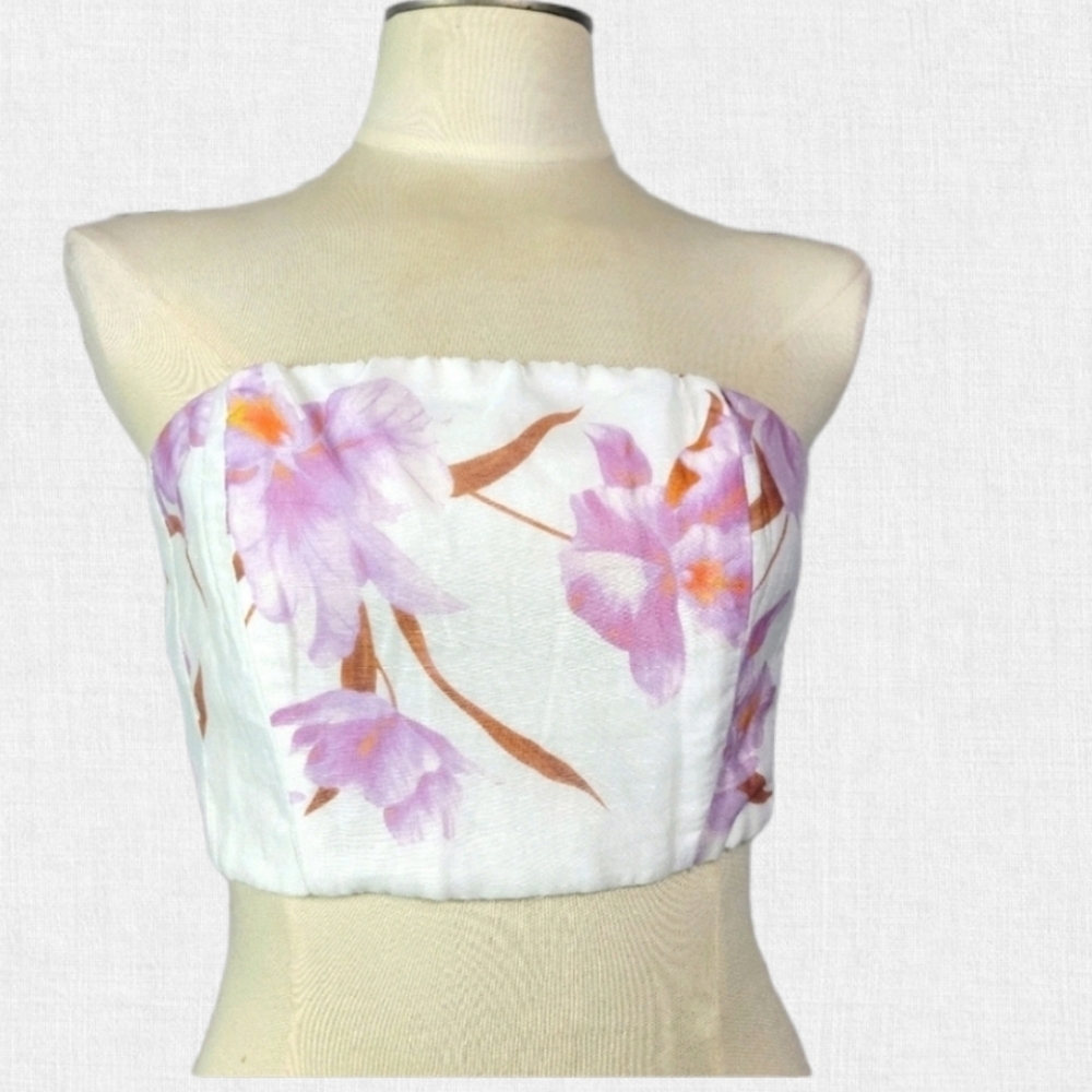 DISSH White and Pink Floral Crop Top